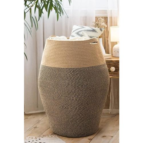 Goodpick 105L Jute Woven Rope Laundry Hamper - Collapsible Clothes Hamper for Bedroom and Laundry Room, 25.6" x 17.7" Tall Modern Baskets for organizing and décor Room