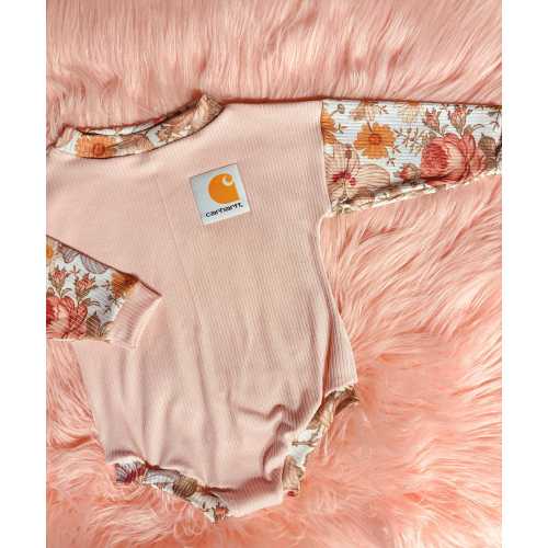 Patched carhartt romper / toddler clothing/ baby clothing/western / boho / trendy / vintage/ handmade/ baby vintage floral romper