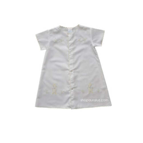 Auraluz Day Gown..White with yellow scallops and embroidered giraffe – AURALUZ