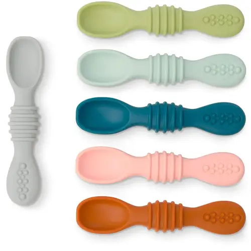 Simka Rose Silicone Baby Spoons Self Feeding 6 Months - First Stage Infant Spoons for Babies & Toddlers- Baby Led Weaning Spoons Set of 6- Easy on Gums Food Training Utensils Dishwasher Microwave Safe