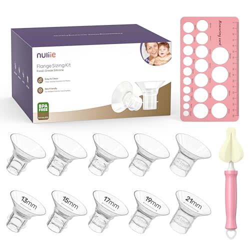 Nuliie 10PCS Flange Sizing Kit 13/15/17/19/21mm for 24mm Flange/Shield of Most Pumps, Silicone Flange Insert for Momcozy/Spectra/Bellababy Breast Pump, Breastfeeding Essential Pumping Kit for Moms