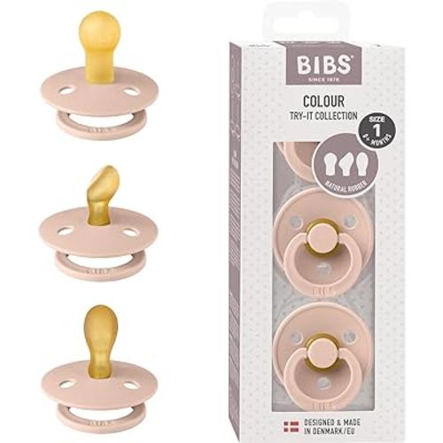 BIBS Pacifiers 0-6 Months | 3-Pack Soothers | BPA-Free Symmetrical Nipple | Made in Denmark | Ivory Try-It Collection (Blush)