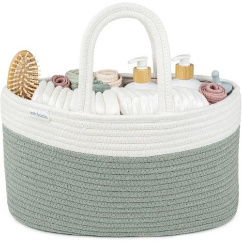 Large Portable Baby Diaper Caddy Organizer Nursery Storage Bin and Car Travel Basket by Comfy Cubs - Sage