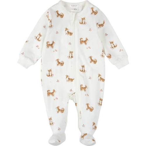 Corgi Print Footed Stretch Cotton One-Piece Pajamas, Newborn