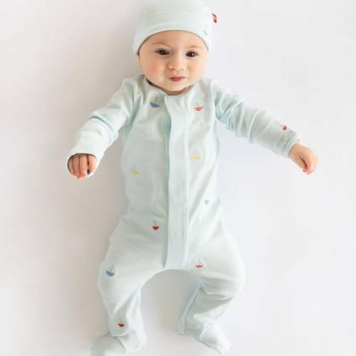 sail-ebrate good times organic cotton magnetic parent favorite footie + hat set