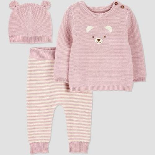 Carter's Just One You® Baby Girls' 3pc Bear Sweater Top & Pants Set - Purple