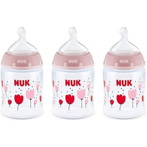 NUK Smooth Flow Anti Colic Baby Bottle, 5 oz, 3 Pack, Flowers