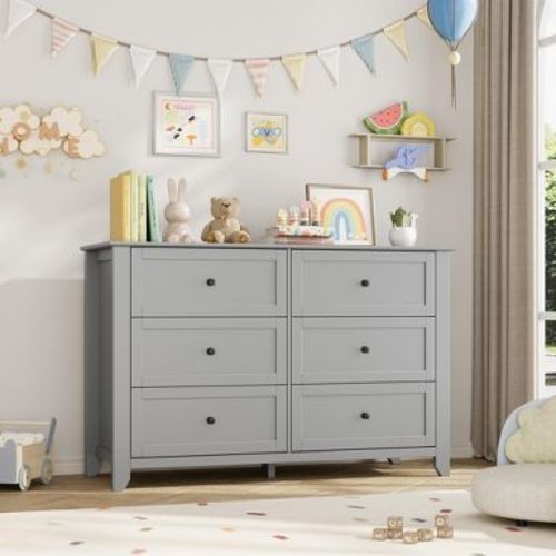 6 Drawer Dresser for Bedroom, Large Dresser with Deep Drawers & Metal Knobs, Modern Wooden Chests of Drawers for Entryway, Hallway