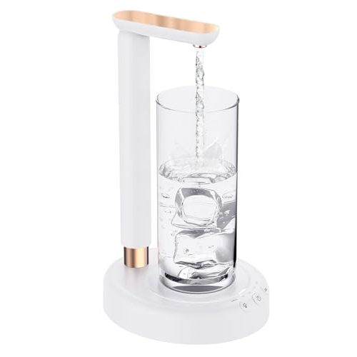 Desktop Water Dispenser Pump for 5 Gallon Bottle, SPOVEN 5 Gallon Water Jug Dispenser with Adjustable Height Design, Portable Type-C Charging Table Bedside Water Pump for Home(White)
