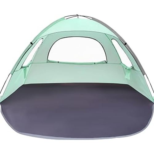WhiteFang Beach Tent Anti-UV Portable Sun Shade Shelter for 3/4/6/8 Person, Extendable Floor with 3 Ventilating Mesh Windows Plus Carrying Bag, Stakes and Guy Lines
