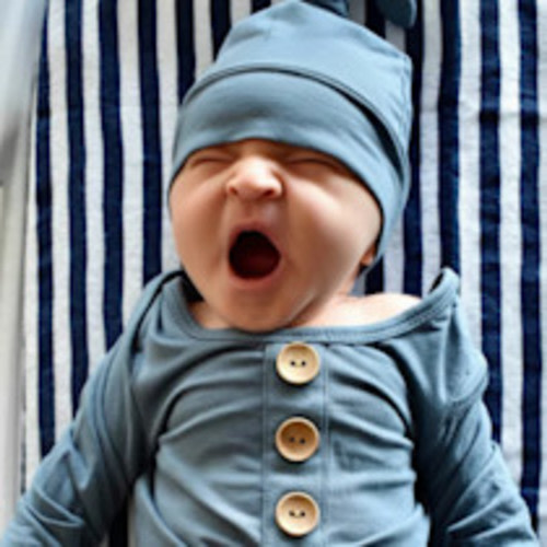 Caden Lane Bamboo Baby Knot Gown & Hat - Solid Dusty Blue, Newborn