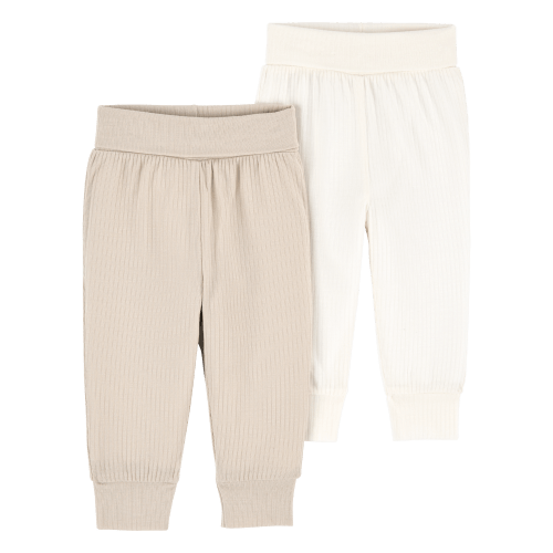 Baby Girl 2-Pack PurelySoft Pull-On Pants - Khaki/Ivory - Carter's | Carter's