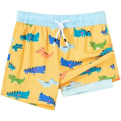 SURF CUZ Boys Swim Trunks with Boxer Brief Liner Toddler Boy Stretch Swimsuit Shorts Quick Dry Swimming Trunks Bathing Suit