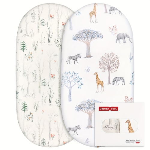 Gllquen Baby Bassinet Crib Sheets Set, Breathable Cozy Fitted Mattress Sheet, Elastic Travel Crib Fashionable Forest Pattern, Standard Cradle Safe Sheets for Baby Boy Girls 32"X16" (Forest)