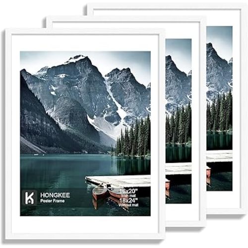 18x24 Frame Set of 3 - Display 16x20 Photo with Mat or 18 x 24 Poster without Mat, Wall Mounting Horizontal and Vertical, White