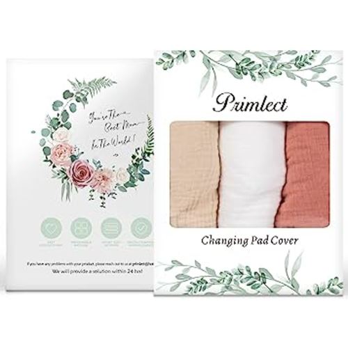 Muslin Changing Pad Cover Unisex, Solid Color Muslin Baby Changing Mats for Boys & Girls, 100% Cotton 3-Pack Breathable and Skin-Friendly Changing Table Covers, Large