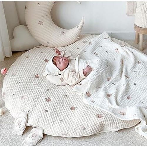 Baby Play Mats, 33.5" Cotton Embroidered Crawling Mat, Detachable Washable Floor Mat Soft Kids Room Decor Rug Gym Nursery Area Rug Playroom Mat Carpet for Infant Toddler