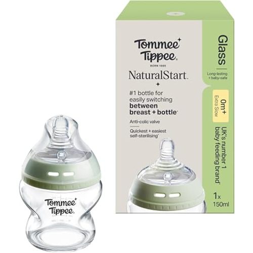 Tommee Tippee Closer to Nature Glass Baby Bottle, 5oz/150ml, Clear