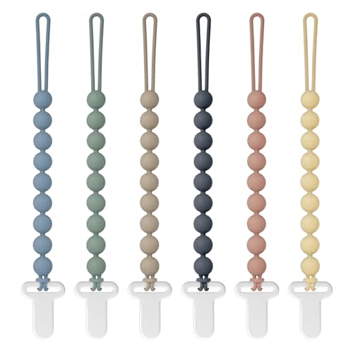 Pacifier Clips, 6-Pack Silicone Pacifier Holder Clip with Stylish Round Design, 100% Food Grade Silicone, Safe Essentials for Newborns Baby Boys and Girls