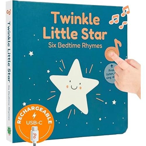 Cali's Books Twinkle Twinkle Little Star Interactive Sound Book for 1 Year Old | New Rechargeable Musical Book, No More Batteries for Babies with 6 Bedtime Nursery Rhymes