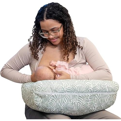 Boppy Complete Nursing Pillow, Breastfeeding & Bottle Feeding Ergonomic 2-in-1 Feeding Pillow with Removable Belt, CloseComfort No-Gap Design, Full-Length Bolster, Washable Cover-Green Sage Vines
