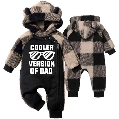 Baby Boy Clothes Winter Snowsuit Plaid Fleece Jumpsuit Bear Ear Hooded Romper Zipper Onesie Warm Infant Coat Outfit