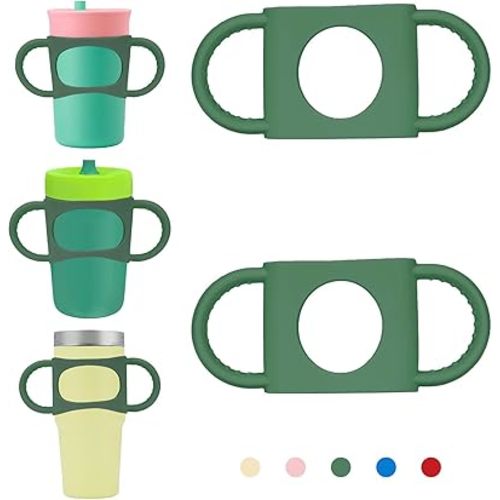 NiHome Tumbler Grip Compatible with 14oz Stanley Quencher, Fit for 12 15oz Zak Owala kids Cups Accessories Handle, Silicone Dual-Handle Tumbler Handles for Home Travel Outdoors Daily Use (2PCS,Green)