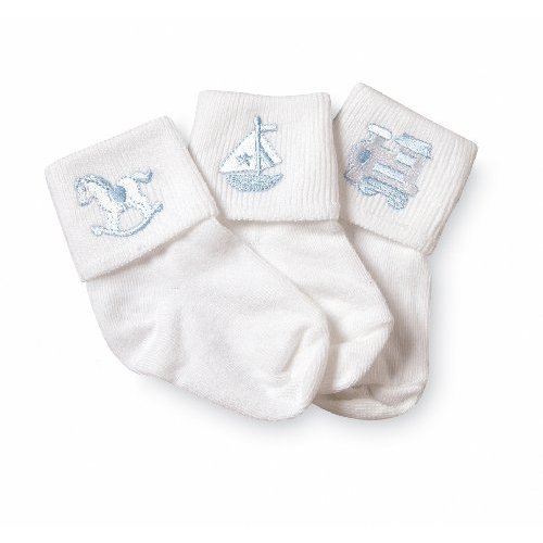 Jefferies Socks Baby Boy Collection Appliques, 3 Pack, White