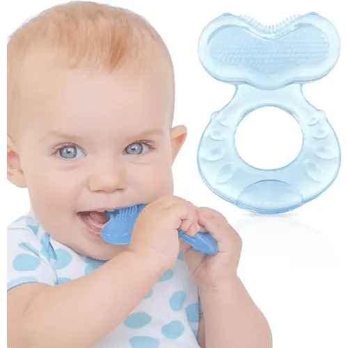 Nuby Silicone Teethe-eez Teether with Bristles, Includes Hygienic Case, Blue