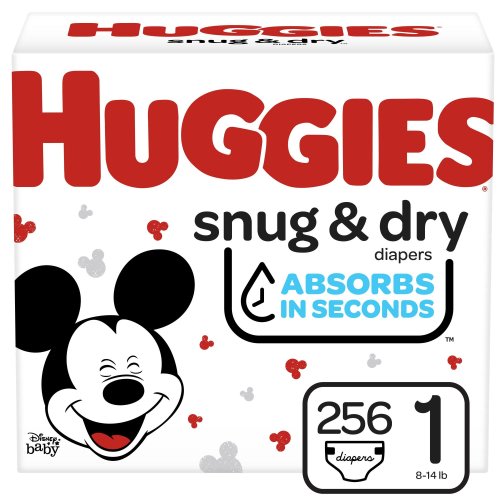 Huggies Snug & Dry Baby Diapers, Size 1, 256 Ct, One Month Supply - 256 Count
