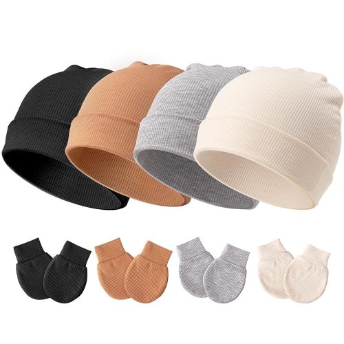 DRESHOW BQUBO Baby Newborn Hats with Scratch Mittens for Unisex Preemie Newborn Hats Hospital Hat for Boys Girls 0-6 Months