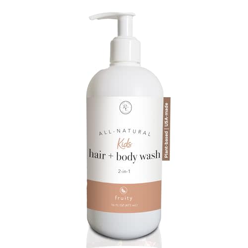 Rowe Casa Organics 2-in-1 Kids Hair & Body Wash with Therapeutic Essential Oils Fruity Kids Shampoo & Body Wash with Sweet, Bright & Uplifting Scent 16 Fl. Oz