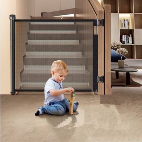 Gotgelif Retractable Baby Gate 55" Wide X 33" Tall Mesh Gate Black