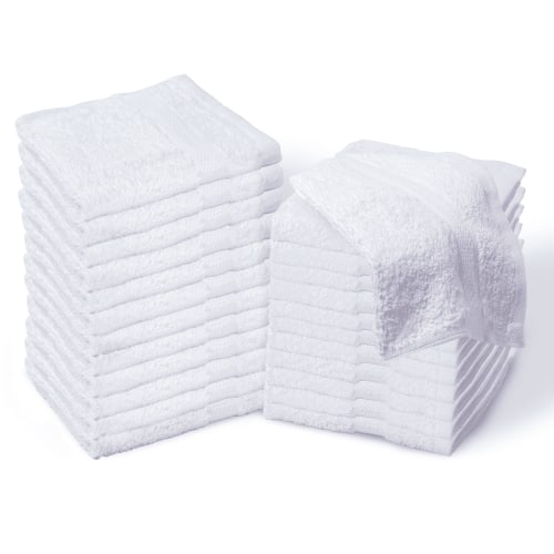 Living Fashions Bulk Spa White Wash Cloths 24 Pk - 12” x 12” – Thick Loop Pile Face Towels