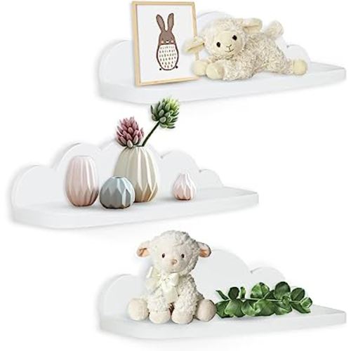 Veluckin Small Floating Shelves Mini Cloud Shelves Hanging Display Wall Shelf for Bathroom Livingroom Bedroom,3 Pack,with 2 Types of Installation,White