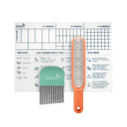 Boon DIVVY Baby Solid Food Prep Starter Kit - Includes 11x14 Silicone Placemat, Grater, and Crinkle Cutter - Baby Feeding Set - Baby Food Cutting Mat for Baby Feeding Supplies - 3 Count