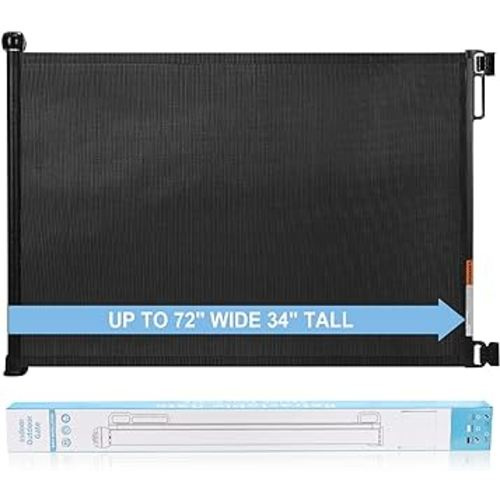 PRObebi Retractable Baby & Pet Gate - 34" Tall, Extends to 72" Wide, Mesh Gate for Doorways, Stairs, Hallways, Indoor/Outdoor (Black)