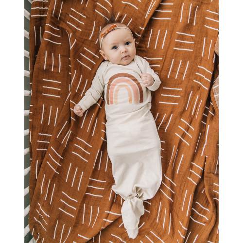 Blush Watercolor Rainbow Organic Cotton Baby Gown, Knot Gown, Unisex, Gender Neutral, Newborn, Infant, Ecofriendly, TTC, IVF, Miracle Baby