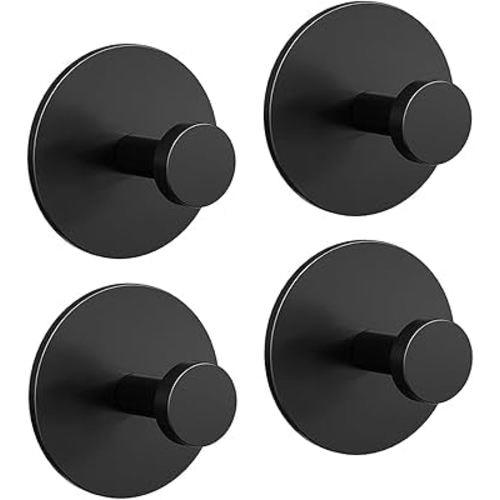 Multifunctional Towel Hooks for Bathroom Wall - Extra Sticky Stainless, Holds up to 12LB, Coat Hooks Wall Hooks, Adhesive Door Holder Hanger Shower Accessories, Matt Black Heavy Duty