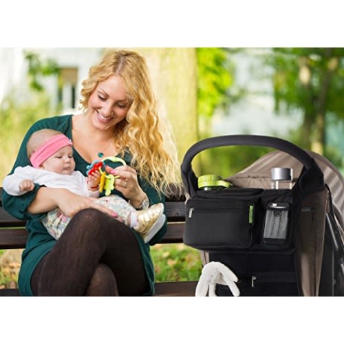 BEST STROLLER ORGANIZER for Smart Moms, Fits All Strollers, Premium Deep Cup Holders, Extra-Large Storage Space for iPhones, Wallets, Diapers, Books, Toys, & iPads, The Perfect...