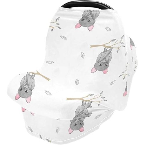 Cute Bat Pattern Stretchy Baby Car Seat Cover Soft Breathable Nursing Cover Breastfeeding Cover Multiuse Infant Carseat Stroller Cover for Girls and Boys