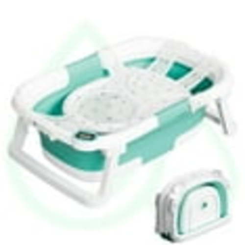 Aprpink Foldable Baby Bathtub PP+TPE with Soft Bath Net&Thermometer for 0-36 Months Toddler Turquoise