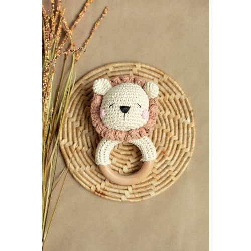 Wooden Baby Rattle - Lion