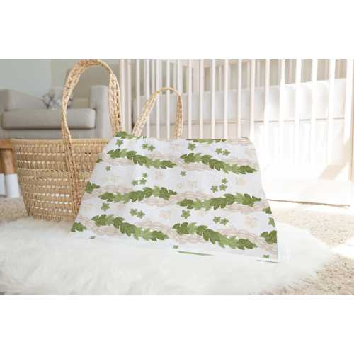 Pakalana and Pikake Baby Swaddle Blanket, Green and White Floral Baby Blanket Gift, Gender Neutral Hawaii Baby Shower Gift
