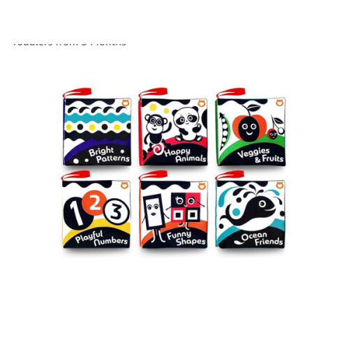Cloth Books (Set of 6). High Contrast Soft Books. Black and White Images Encourage Infant Development – Suitable for Babies and Toddlers from 3 Months