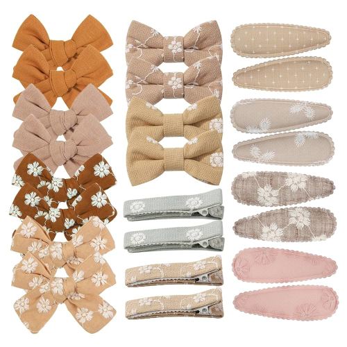 Baby Hair Clips - 24 Pcs Fully Lined Hair Clips with Bows for Fine Hair Cotton Tiny Hair Barrettes for Infants, Toddlers, and Little Girls