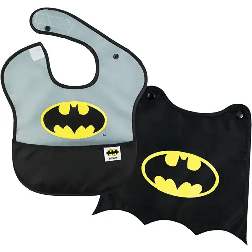 Bumkins Bib for Girl or Boy, Baby and Toddler for 6-24 Months, Essential Must Have for Eating, Feeding, Baby Led Weaning, Mess Saving Waterproof Soft Fabric, SuperBib with Cape, Batman DC Comics