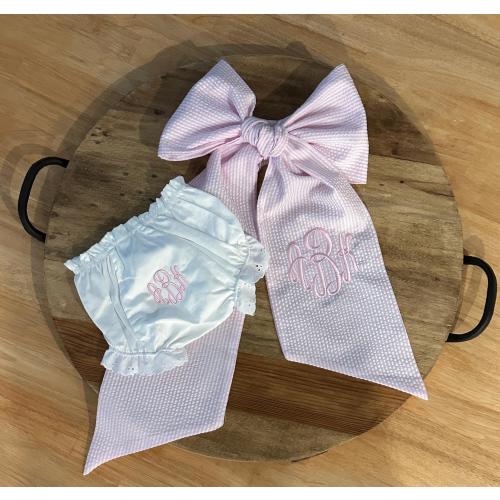 Monogrammed Seersucker Baby Swaddle Bow | Newborn Gift