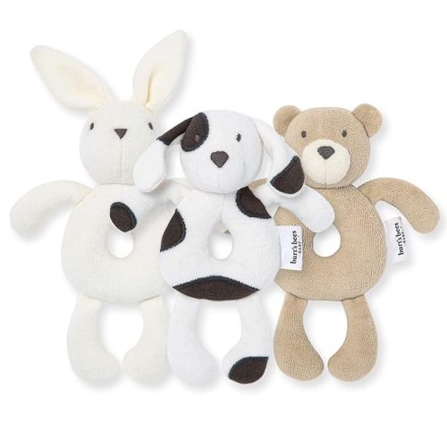 Burt's Bees Baby Unisex Infant Rattle Toy, Nursery Sensory Animal Plush Made with 100% Organic Cotton Shell and Polyester Fill, Sweet Bear, Bunny, or Dog Stuffed Animals for Babies