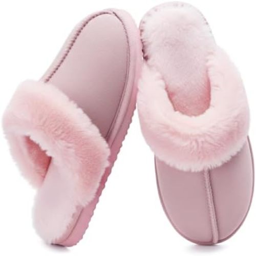 Fuzzy Slippers for Women Cozy Faux Fur House Shoes Memory Foam Slippers